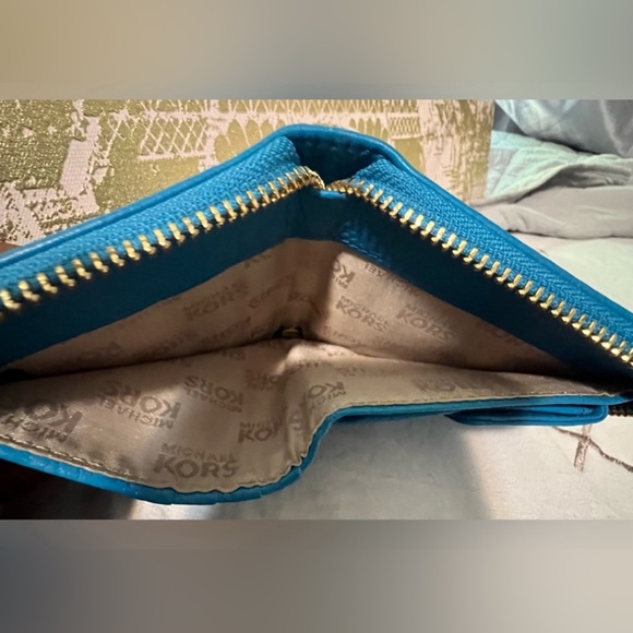 michael kors blue wallet small leather card holder day gift women wife daughter - Picture 4 of 9